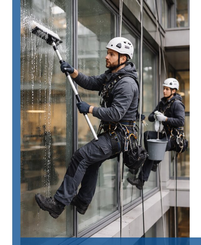 Профессиональная мойка витражей промышленными альпинистами в Чите