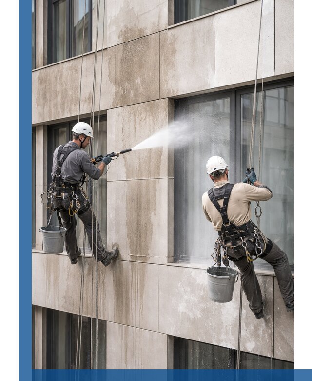 Послестроительная мойка фасада промышленным альпинизмом в Чите