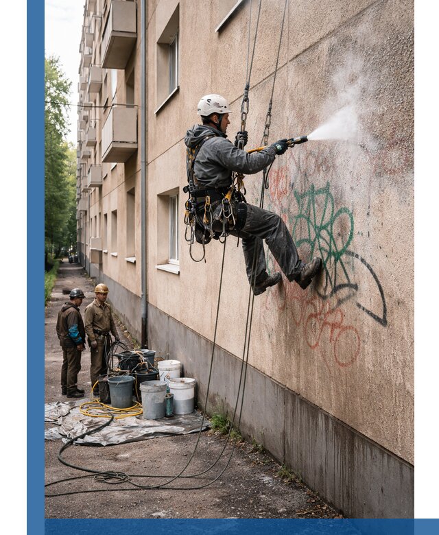 Удаление граффити с фасада в Чите без следов и повреждений