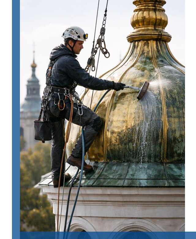 Профессиональная мойка куполов и шпилей высотными альпинистами в Чите