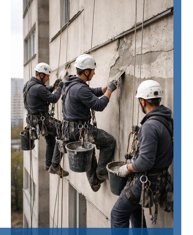 Ремонт бетонных элементов фасада в Чите от 2588 р. | ВЫСОТНИК-Чта