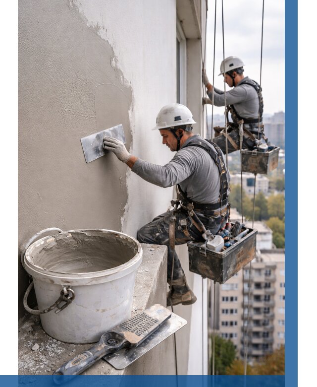 Шпаклевка фасада на высоте в Чите от 725 р. | ВЫСОТНИК-Чта