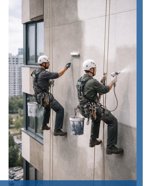 Покраска фасада альпинистами в Чите от 311 р. | ВЫСОТНИК-Чта