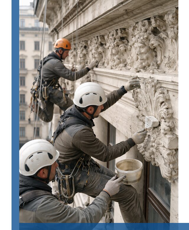 Реставрация фасадной лепнины с высотными работами в Чите