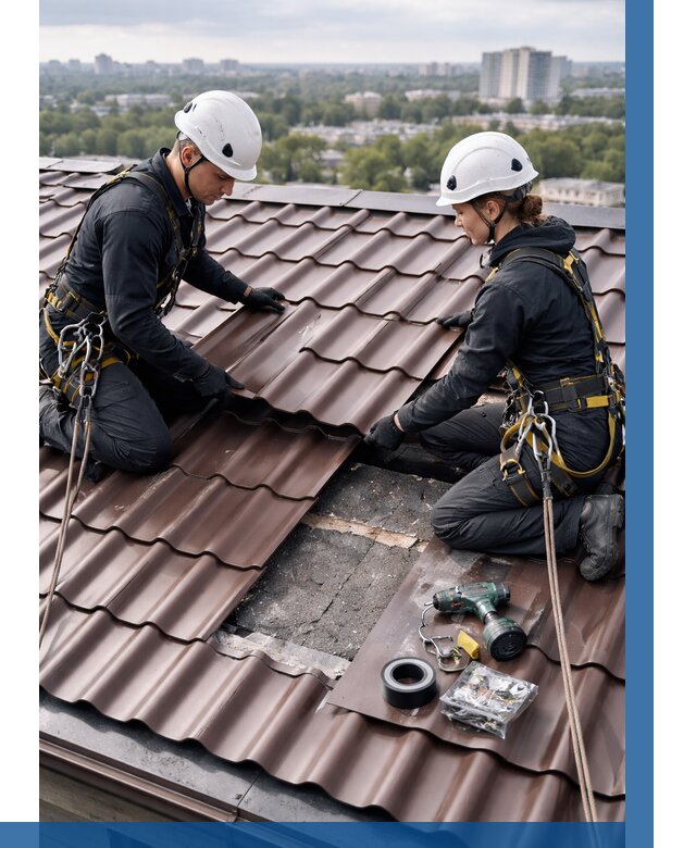 Ремонт металлочерепицы на крыше в Чите от 932 р. | ВЫСОТНИК-Чта