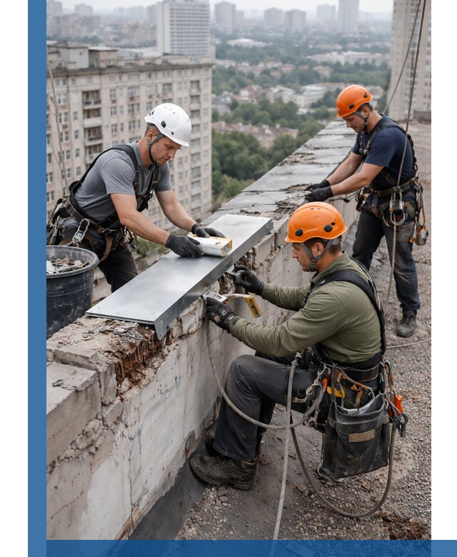 Ремонт парапета на кровле в Чите, высотные работы с гарантией