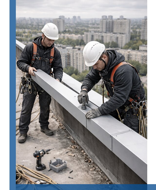 Монтаж парапетных крышек и ограждений кровли в Чите