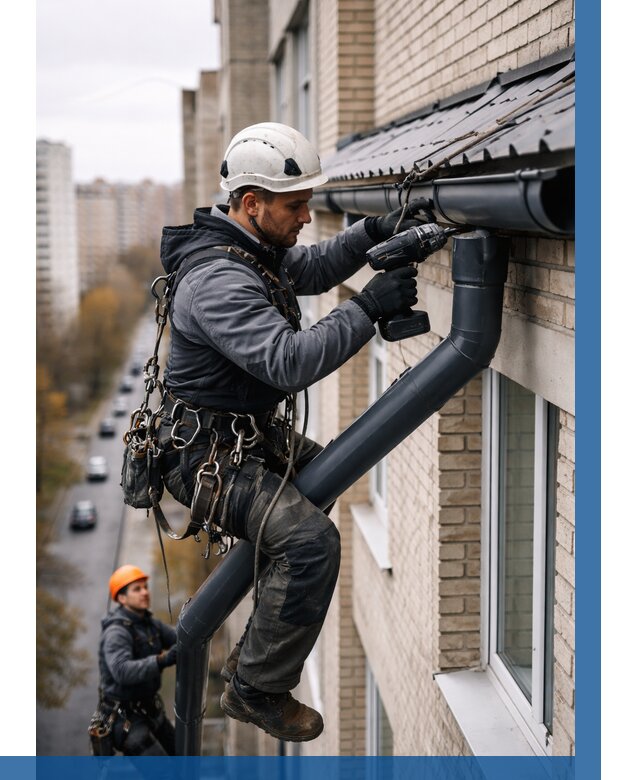 Монтаж водосточной системы на здании в Чите от 5175 р. | ВЫСОТНИК-Чта