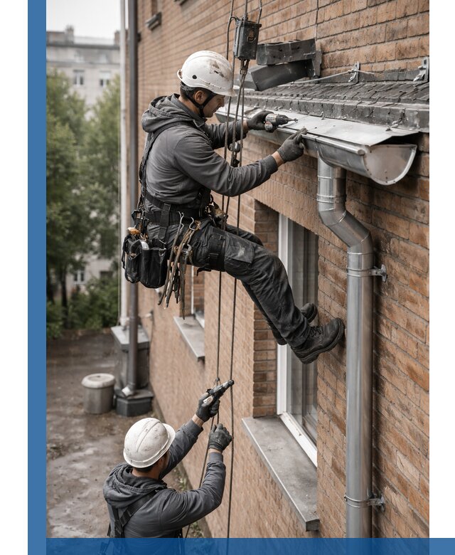 Монтаж водосточной системы на здании в Чите под ключ