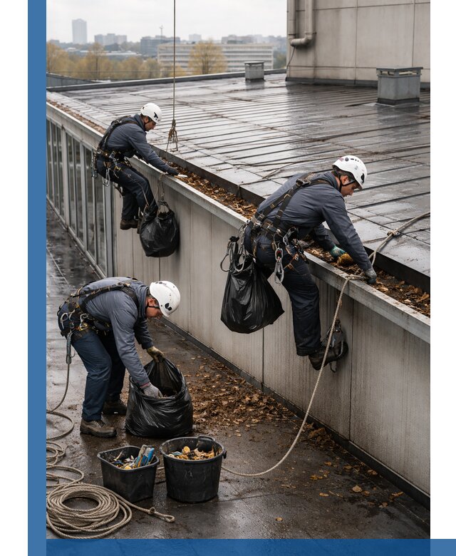 Очистка кровли по периметру в Чите силами промышленных альпинистов