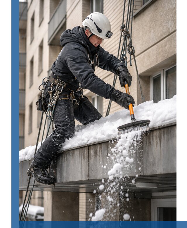 Очистка козырьков от снега в Чите круглогодично безопасно