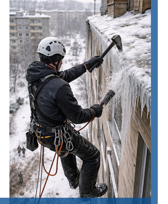 Сбивание сосулек с крыши в Чите по цене от 4658 р. | ВЫСОТНИК-Чта