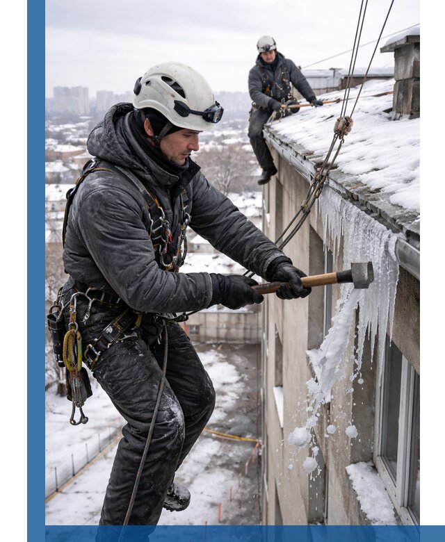 Сбивание и удаление сосулек с крыши в Чите безопасно