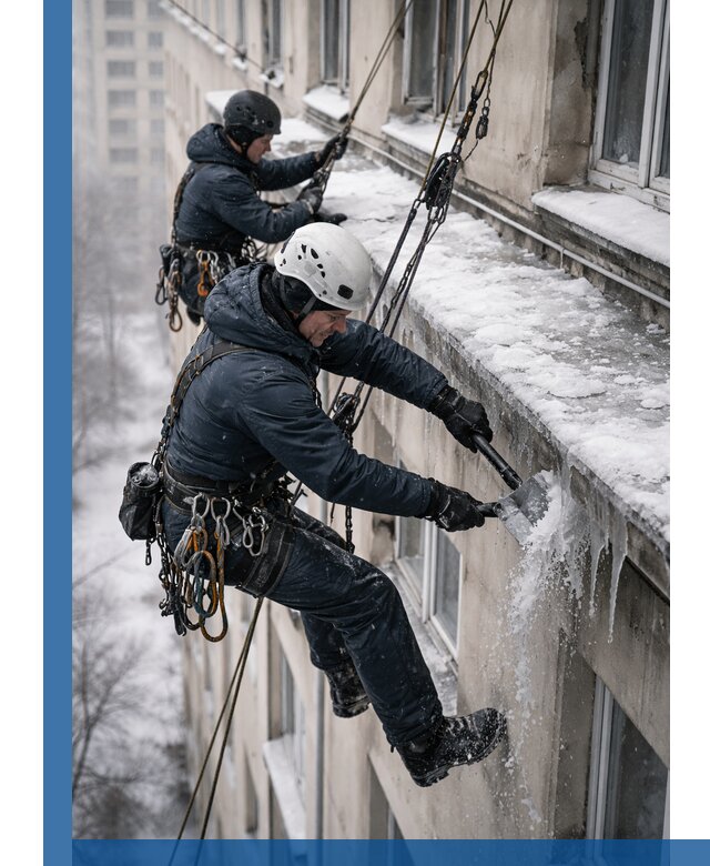 Удаление наледи и сосулек с карнизов в Чите профессионально