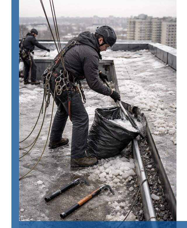 Аварийная очистка кровли в Чите от промальпинистов