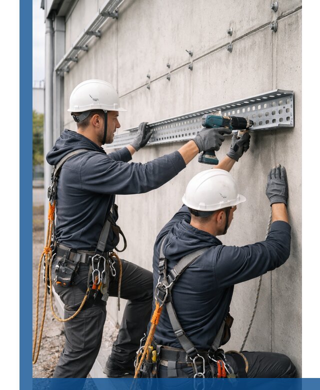 Монтаж кабельных лотков на фасаде зданий в Чите с гарантией