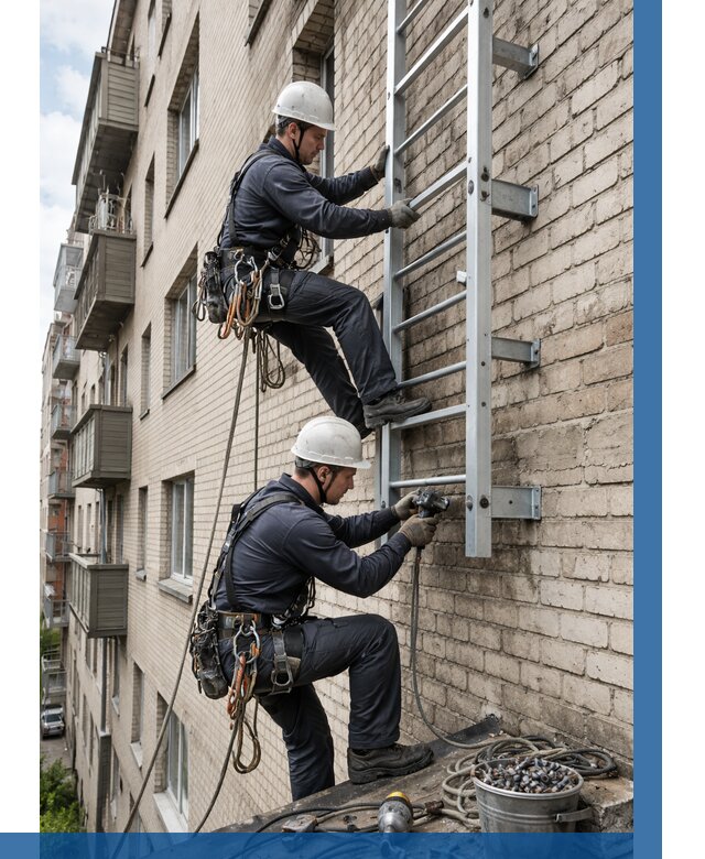 Монтаж пожарной лестницы в Чите от 25875 р заказать у ВЫСОТНИК-Чта