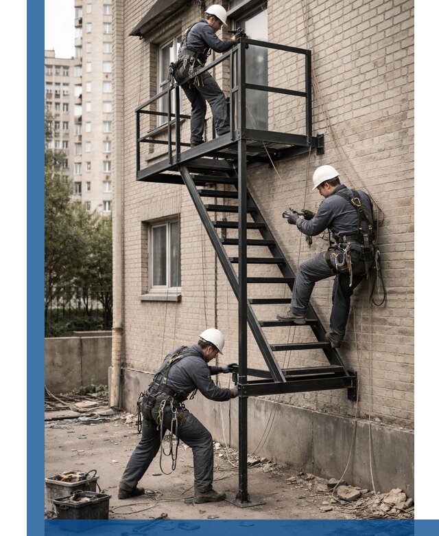 Монтаж пожарной лестницы в Чите, установка и крепление