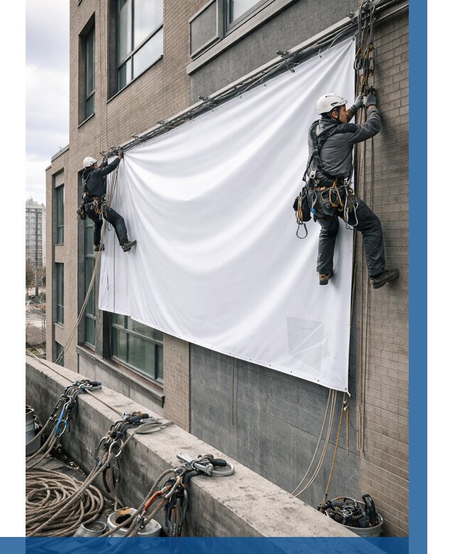 Монтаж баннеров на фасаде в Чите от 673 р. заказать ВЫСОТНИК-Чта