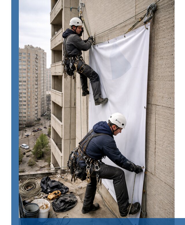 Профессиональный монтаж баннеров на фасаде в Чите