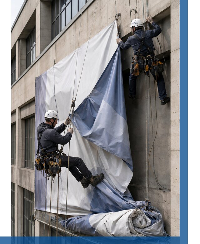 Демонтаж баннеров с фасада в Чите от 4658 р. | ВЫСОТНИК-Чта