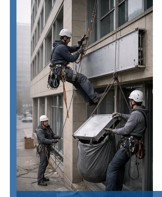 Демонтаж рекламной вывески с высотными работами в Чите