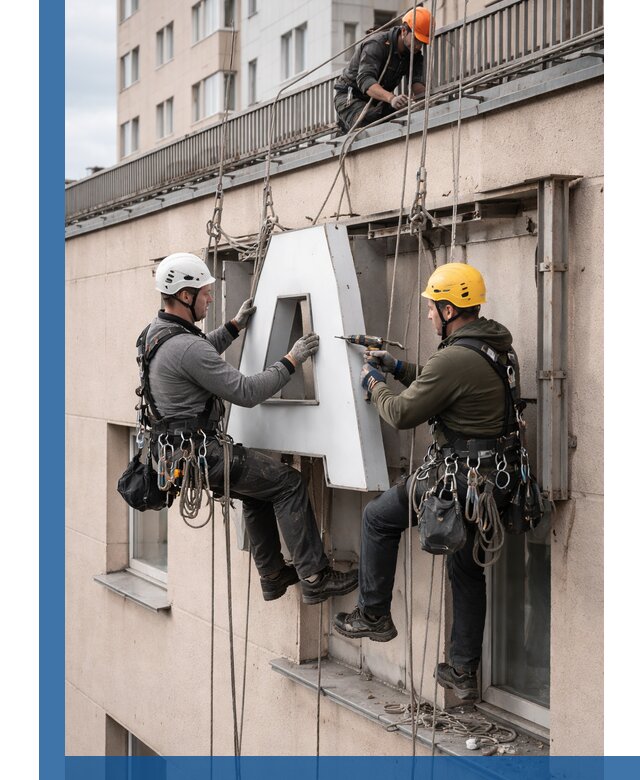 Ремонт и восстановление наружных вывесок на высоте в Чите