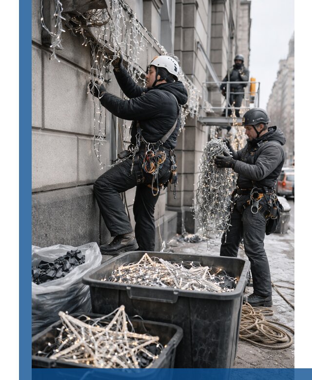 Демонтаж новогоднего оформления и гирлянд в Чите