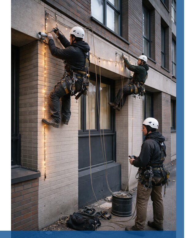 Монтаж гирлянд на фасаде в Чите от 3623 р. | ВЫСОТНИК-Чта