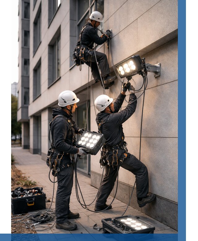 Монтаж прожекторов на фасаде в Чите от 7763 р. | ВЫСОТНИК-Чта