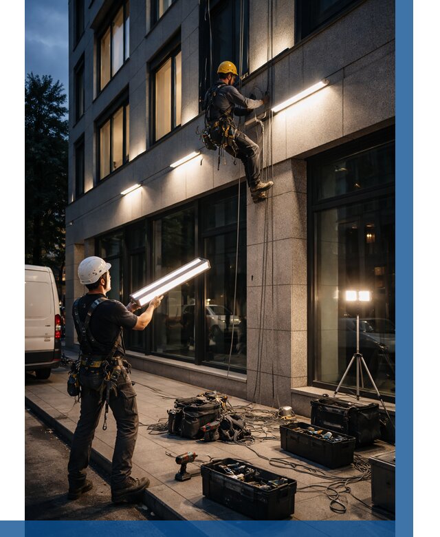 Монтаж архитектурной подсветки здания в Чите от 2588 р.|ВЫСОТНИК-Чта