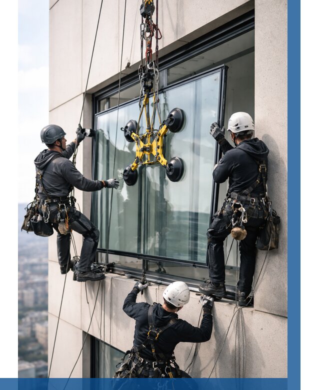 Монтаж стеклопакетов на высоте в Чите от 3312 р. | ВЫСОТНИК-Чта