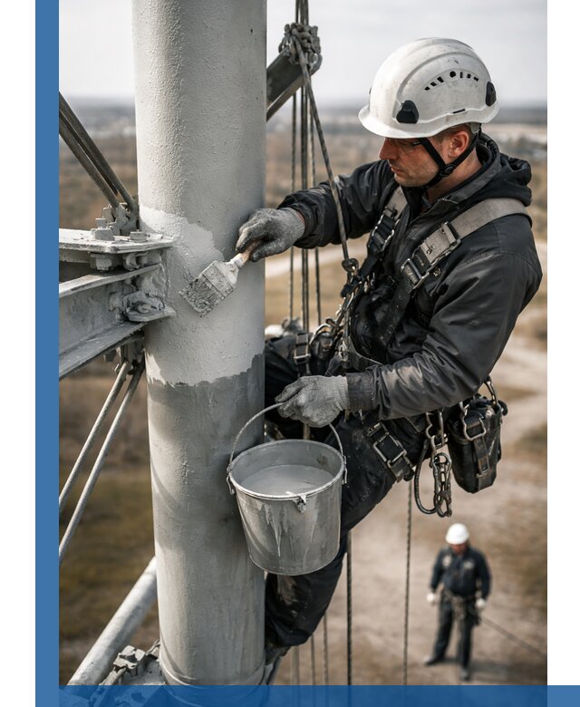 Покраска мачт связи в Чите промышленными альпинистами