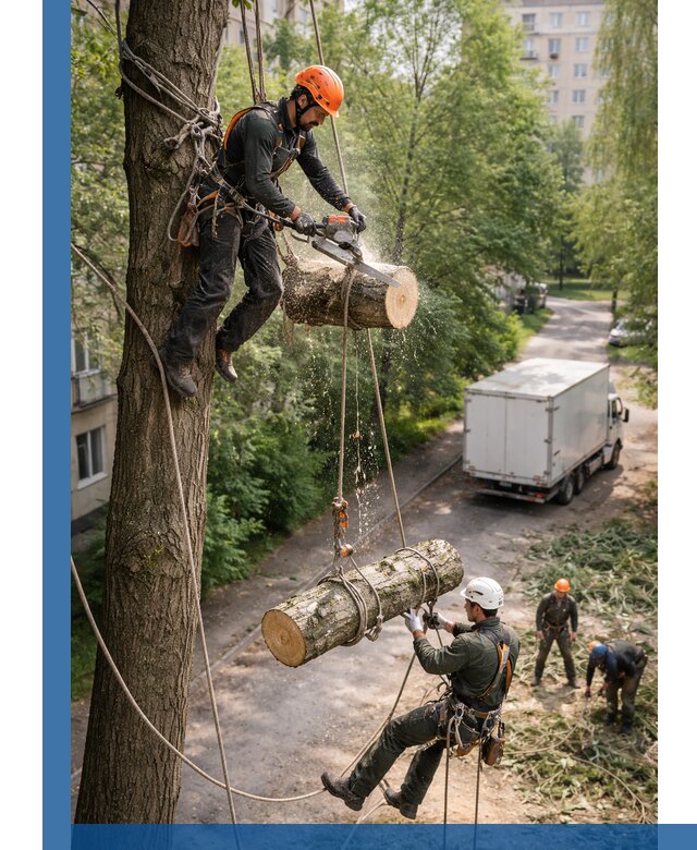 Спил деревьев альпинистами в Чите, безопасно и без повреждений