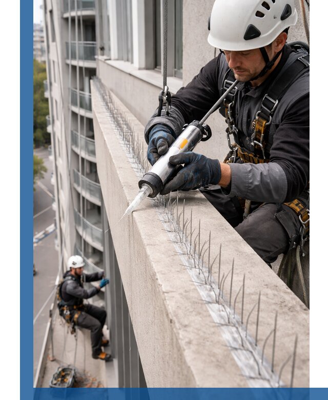 Установка шипов от птиц на фасадах и кровлях в Чите